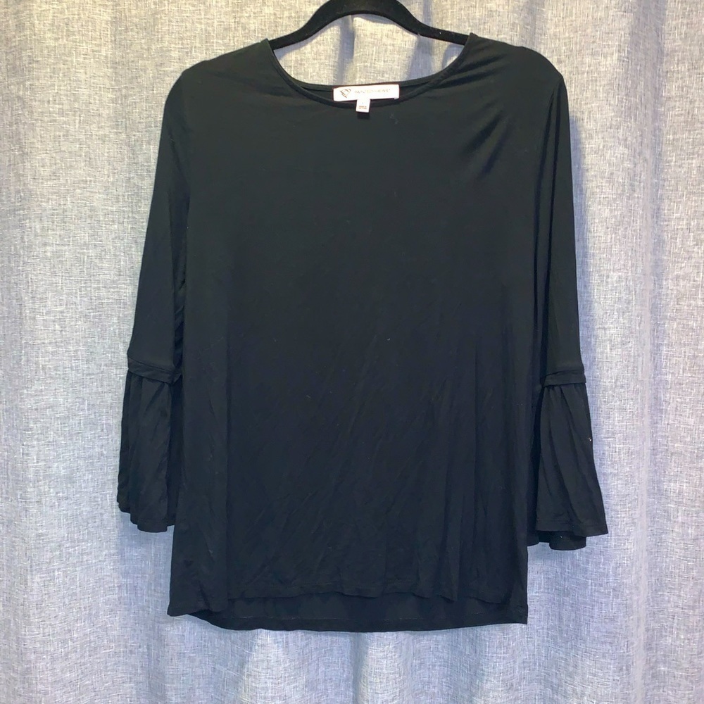 ❤️WOMENS large Painted Heart black ruffle sleeve top